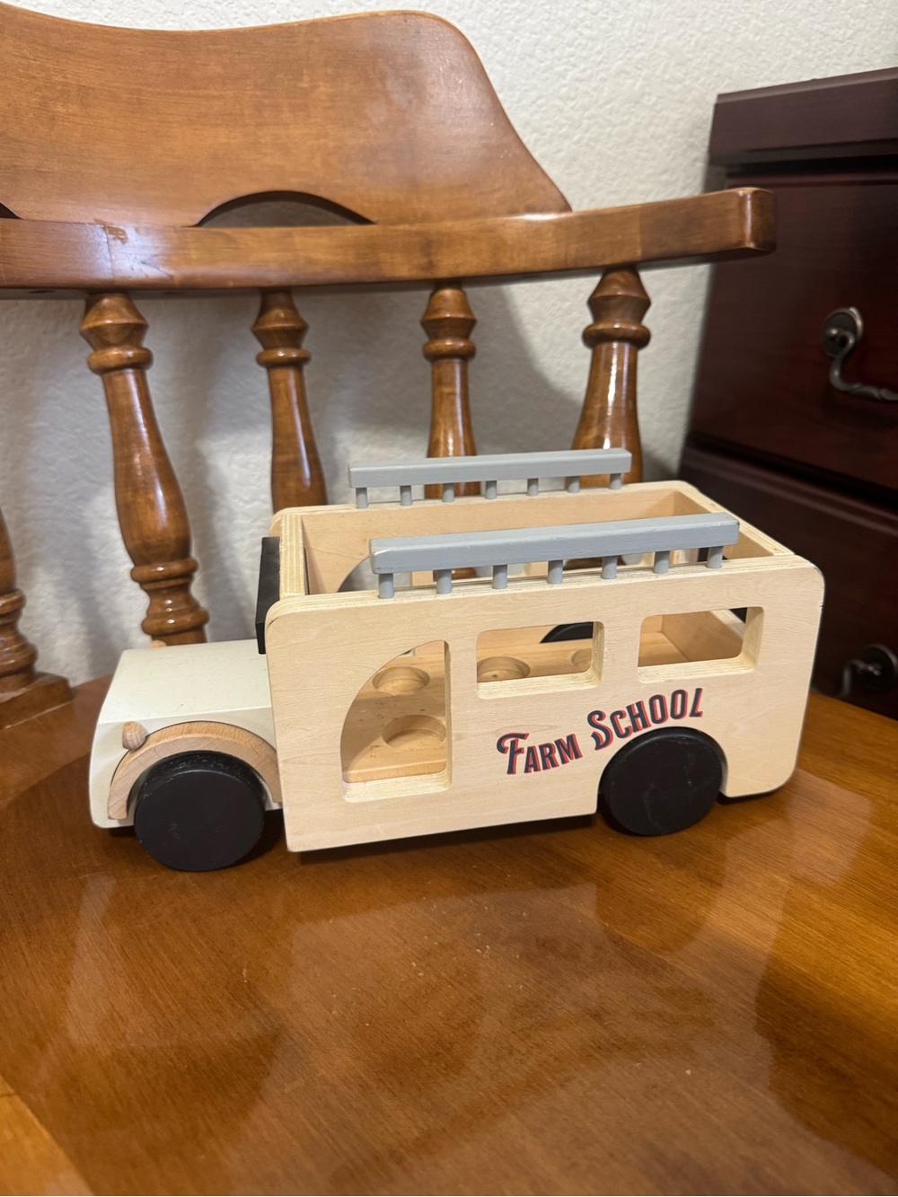 Hearth & Hand Wooden Farm School Bus Toy with wooden animals and people